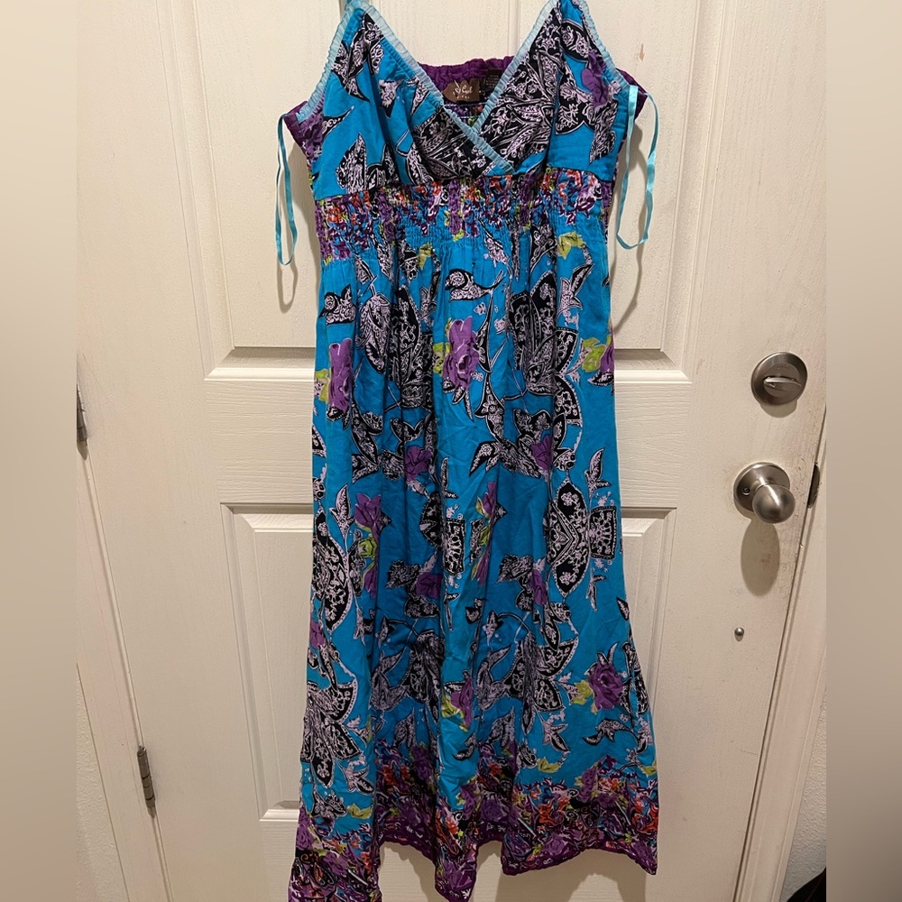 Empire Waist Strappy Multi-Colored Maxi Dress